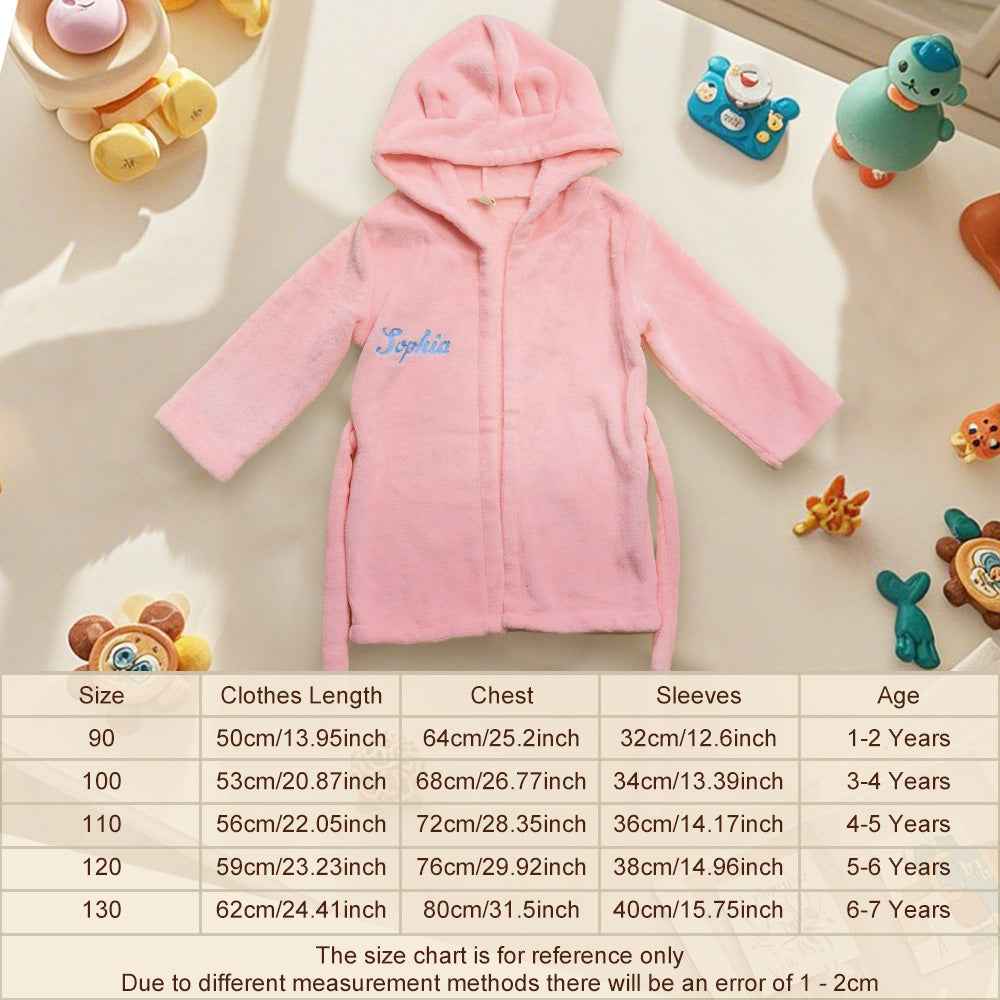Personalized Baby Sleepwear with Embroidery Name Bear Ears Dressing Gown Gift for Kid