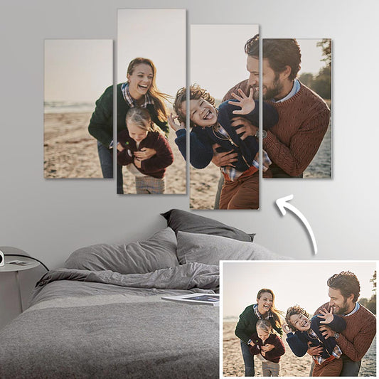 Personalised 4-piece photo oil painting canvas set — frameless multi-panel wall art with vivid UV-printed colour for living room or office