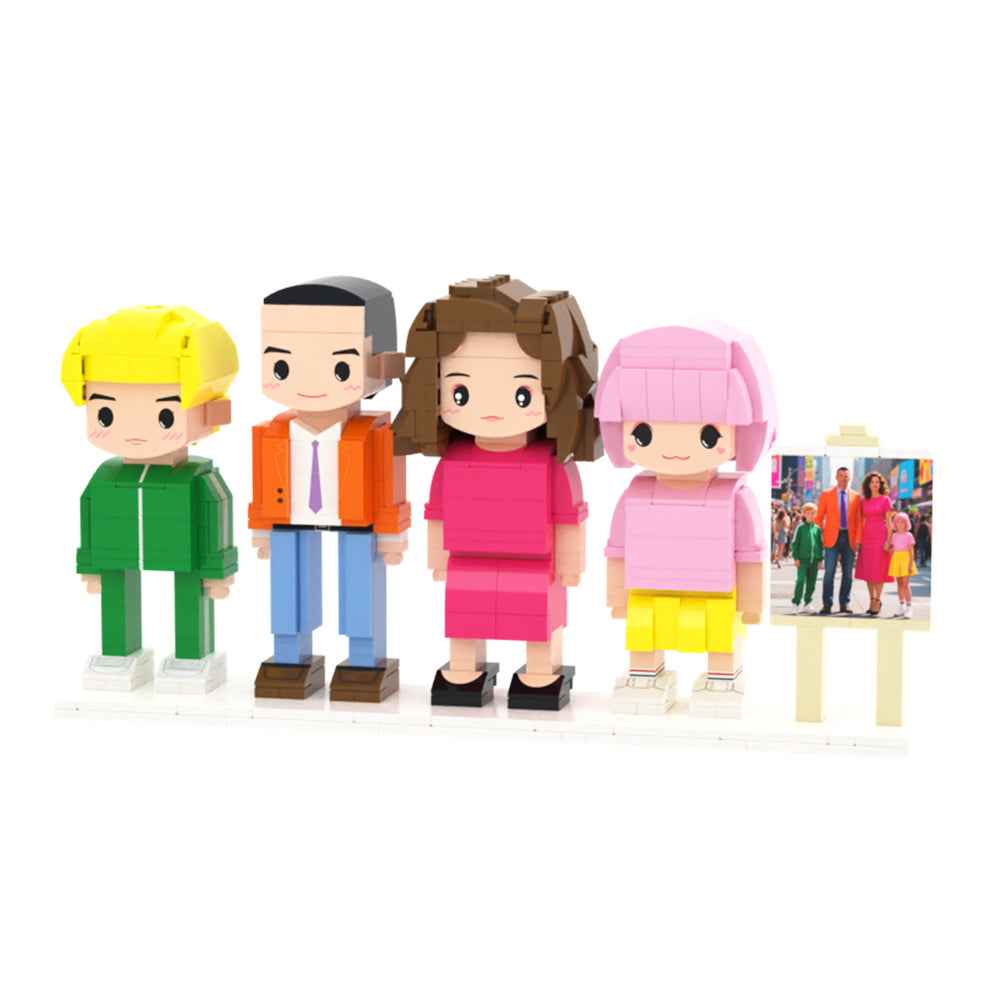 Custom Full-Body Cute Brick Figures of 4 People with Frame Personalized Anniversary Gift Birthday Gift