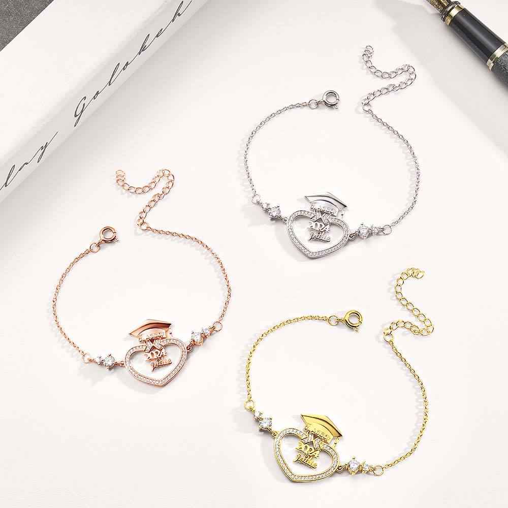 Personalized Graduation Cap Bracelet with Name for Class of 2024 Graduation Gift for Her