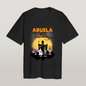 Care instruction label on a personalised Halloween T-shirt – machine wash cold, tumble dry low, iron on reverse to preserve print quality