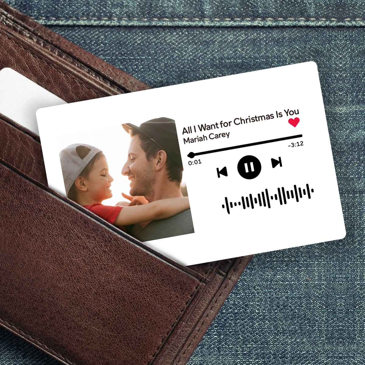 Custom Scannable Code Music Wallet Insert Card with Photo - White