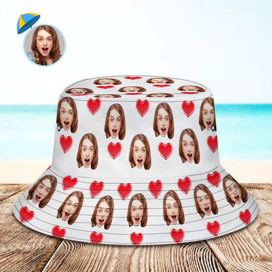 Personalised custom face unisex bucket hat — front view of foldable UV sun hat with structured brim, breathable fabric and vivid heat‑transfer print for reliable sun protection