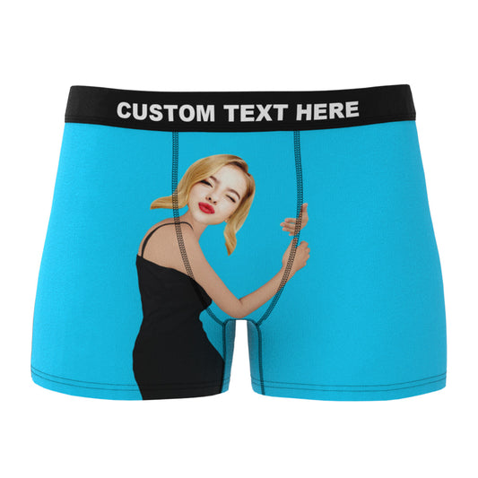 Personalised Love-Hug photo boxer shorts front view showing custom photo print — ideal personalised gift