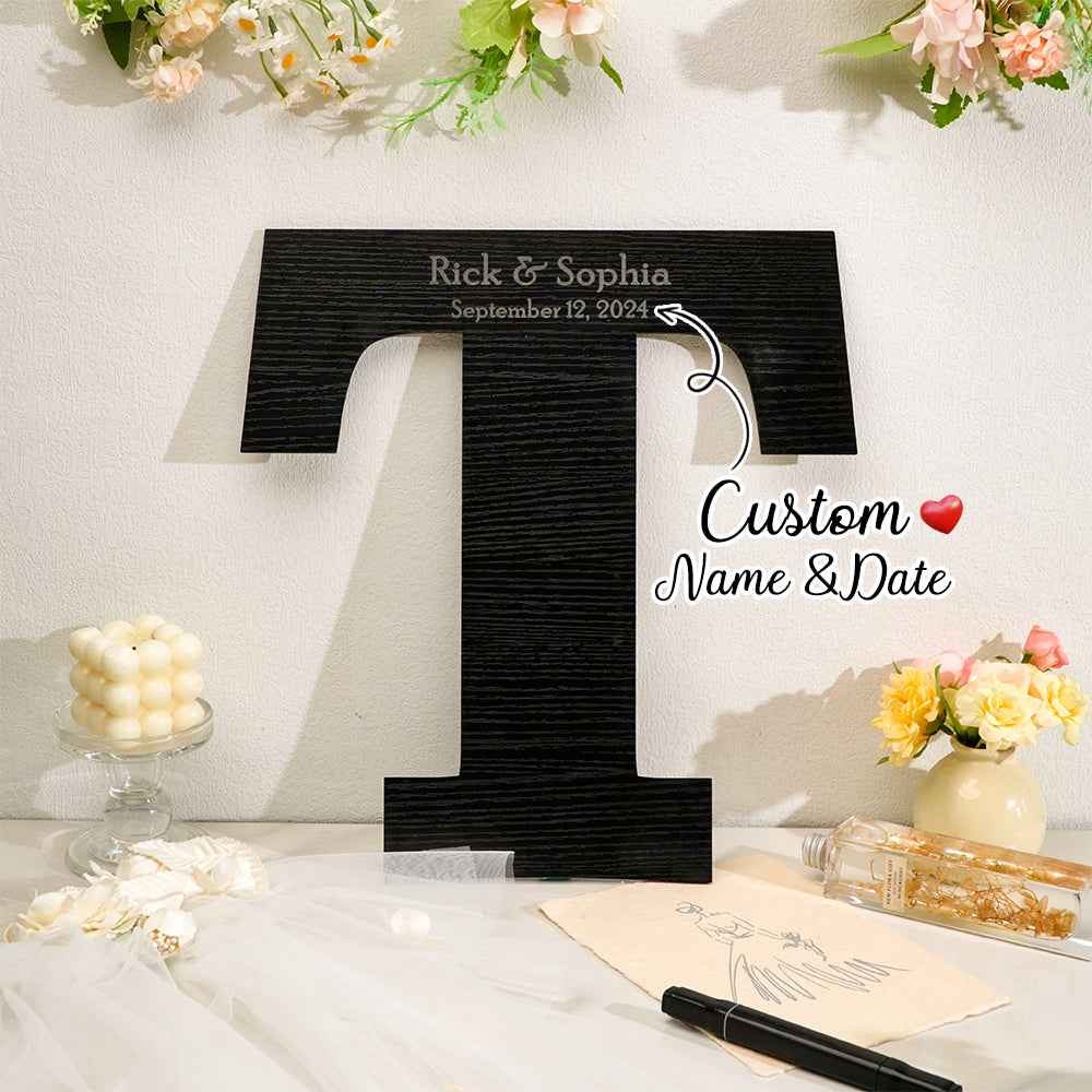 Personalized Black Wooden Name Sign Custom Letter Guest Book Wedding Guest Book