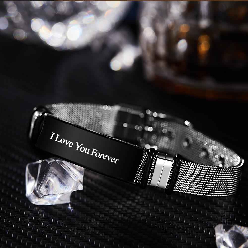 Personalized Engraved Text Black Bracelet