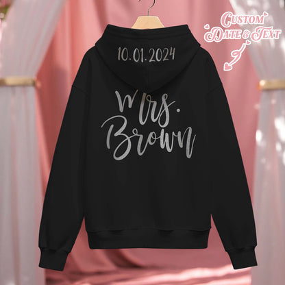 Personalised Mrs Bride Hoodie with Name - Zip Up Wedding Hoodie Bridal Shower Gift