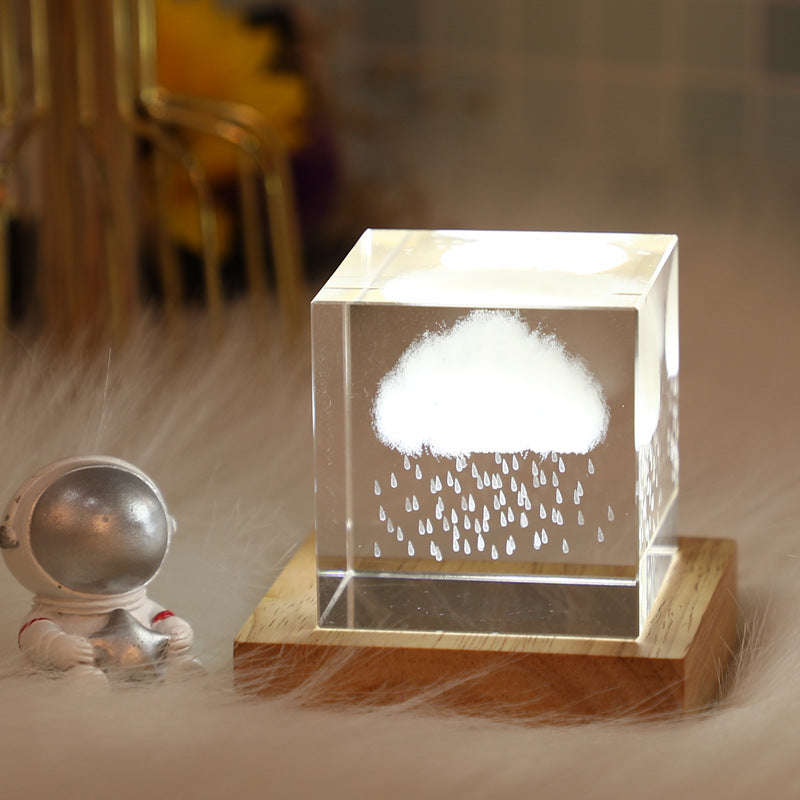 3D Moon Crystal Cube with LED Base | Personalised Night Light Gift