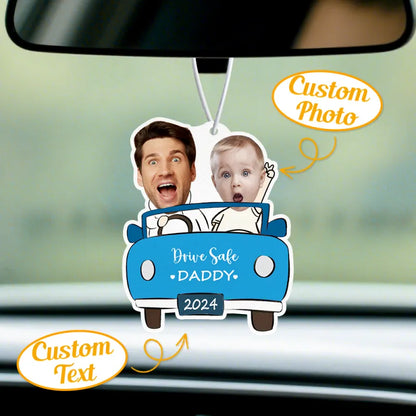 Personalised Drive Safe Car Air Freshener | Custom Felt Mirror Hanging | Gift for Dad