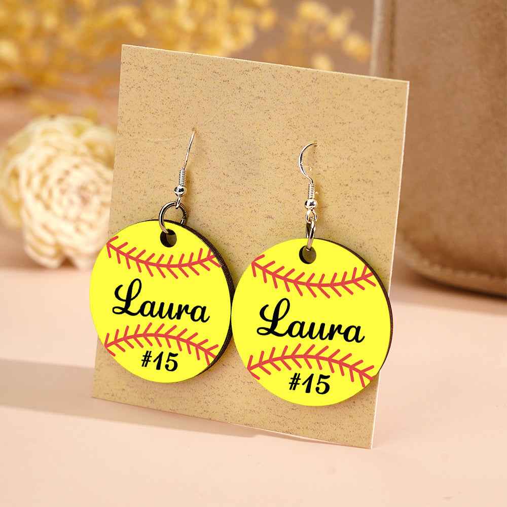 Personalized Baseball Softball Wooden Earrings Birthday Anniversary Gift for Sports Lover
