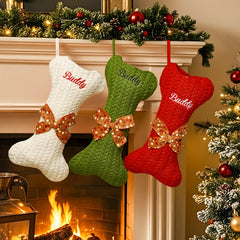 Personalised Dog Bone Christmas Stocking - Custom Name Gift for Puppy Lovers