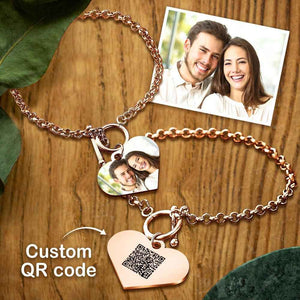 Custom QR Code Bracelets Personalised Photo Bracelet with Heart Pendant