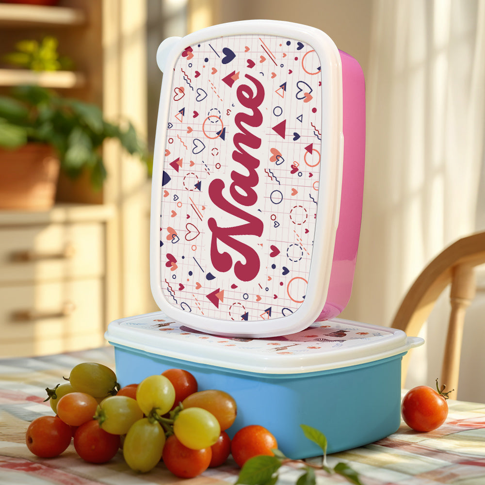 Close-up of high-resolution photo and printed name on lunch box lid — custom photo personalised name lunch box, personalised name gifts and engraved-style print