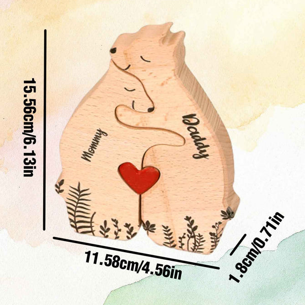 Custom Name Wooden Heart Bear Puzzle – Personalized Family Gift