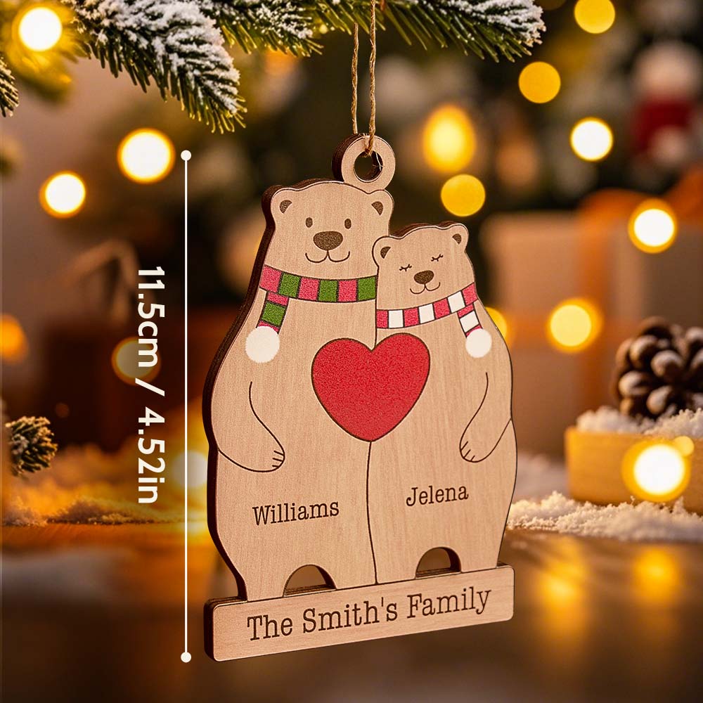 Personalised Family Wooden Bears Ornament - Custom Christmas Gift