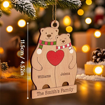 Personalised Family Wooden Bears Ornament - Custom Christmas Gift