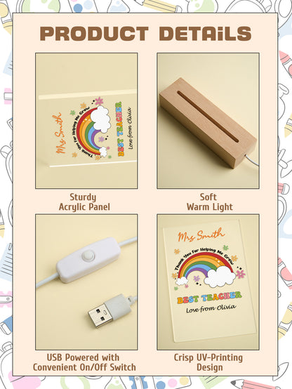 Personalised Rainbow Name Night Light - Custom Teacher & Student Gift