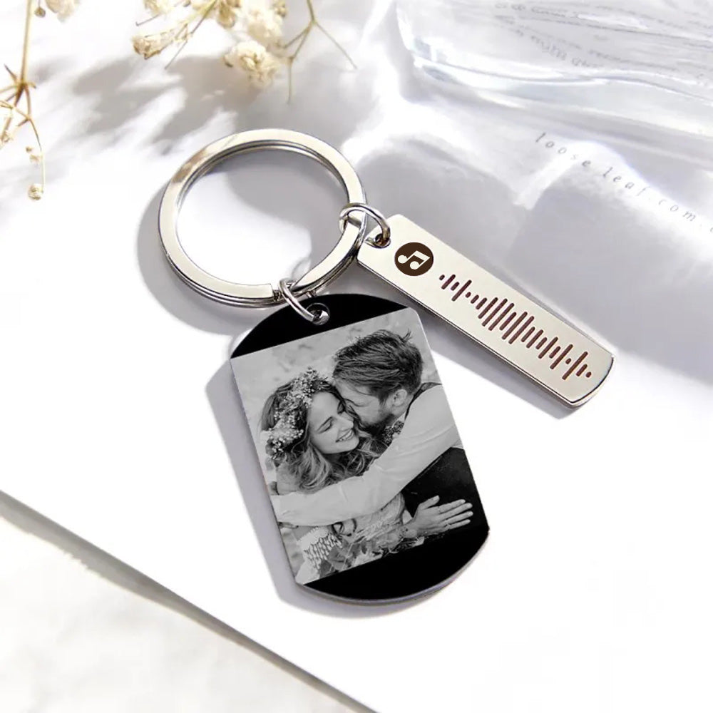 Gift-ready presentation of a personalised photo calendar keyring in a neat box — ideal anniversary or Valentine's Day present