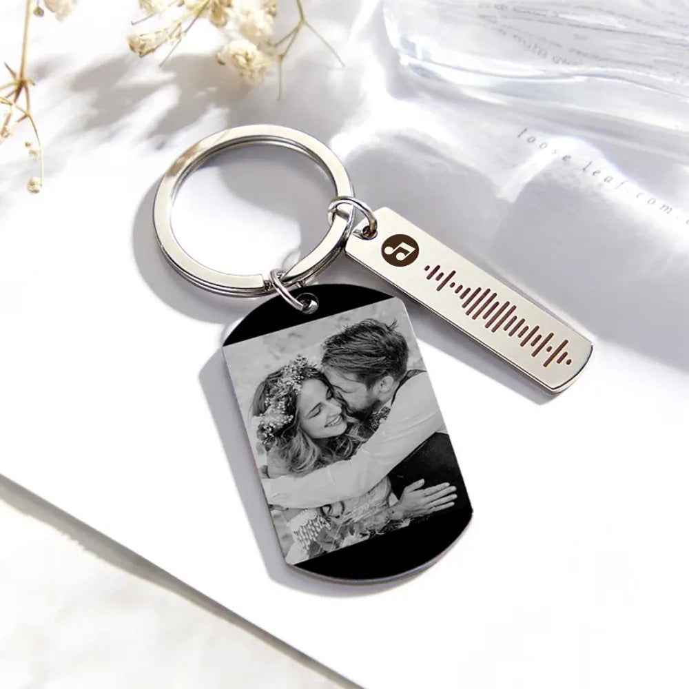 Personalized Photo Calendar Keychain Custom Picture & Music Song Code Couples Photo Keyring Gifts for Valentine's Day