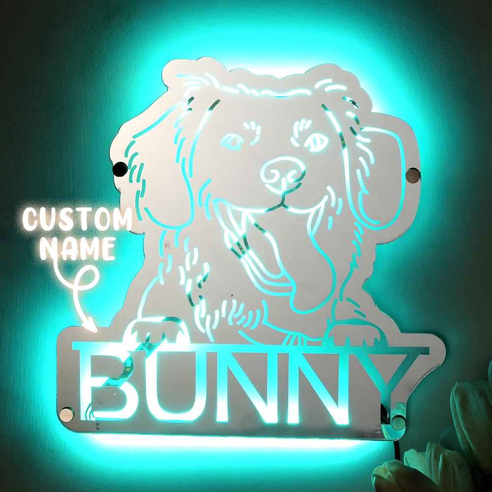 Personalized Pet Photo Name Mirror Light Custom Pet Portrait Mirror Lamp Gift for Pet Lovers