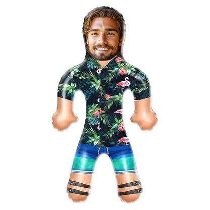Lifestyle shot of the personalised inflatable doll at a party setting, showcasing its novelty gift appeal