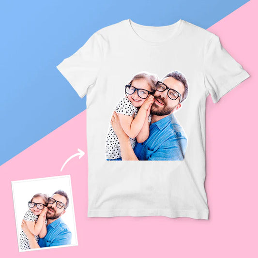 Front view of white custom short-sleeve T-shirt with personalised print, classic round neck and stretchy fit — ideal personalised tee for gifts and everyday wear
