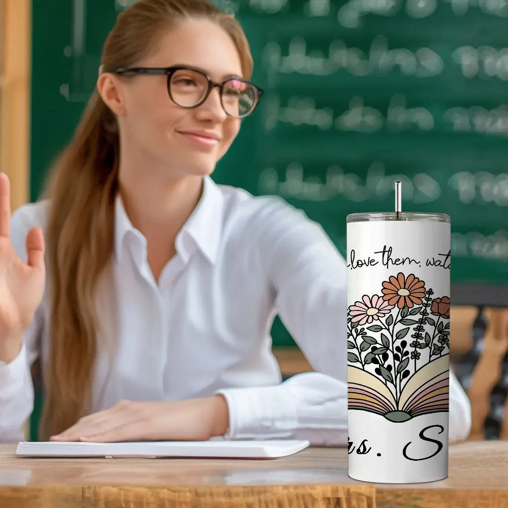 Personalised Wildflowers 20oz Skinny Tumbler with Straw - Custom Teacher Gift