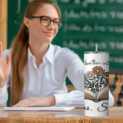Personalised Wildflowers 20oz Skinny Tumbler with Straw - Custom Teacher Gift