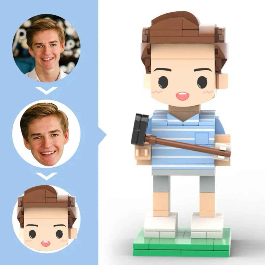 Custom Head 1 Person Cute Golf Palyer Brick Figure Birthday Gift Anniversary Gift
