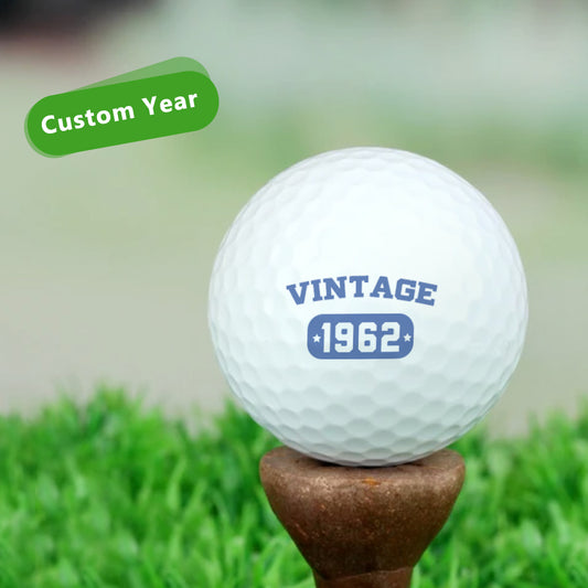 Personalised vintage white golf ball with custom name in retro font — custom golf ball gift for golfers, UV-printed and durable rubber wind‑tunnel design