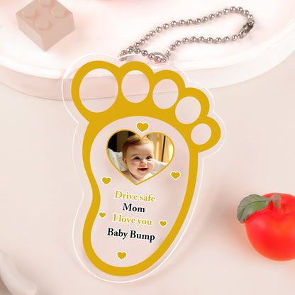 Detail of the smooth edge and clear finish on the personalised acrylic car mirror hanger.