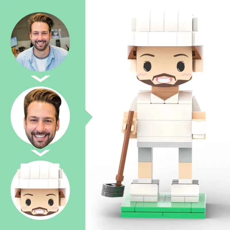 Custom Head 1 Person Cute Golf Palyer Brick Figure Anniversary Gift Birthday Gift for Him
