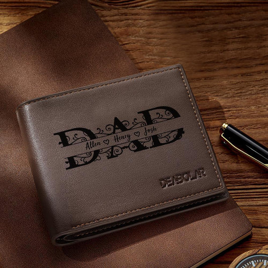 Personalised Dad name wallet in premium PU leather with HD UV‑printed custom name — ideal Father’s Day gift