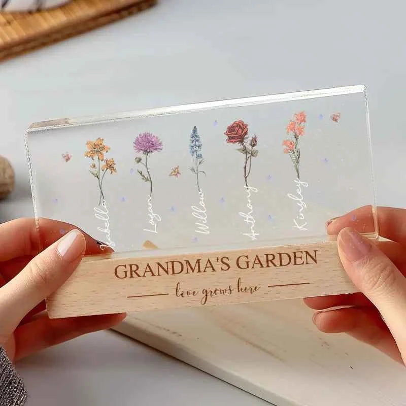 Grandma‘s Garden Birth Month Flowers Personalized Acrylic Block LED Night Light A Heartfelt Gift for Grandma’s Birthday Mother’s Day