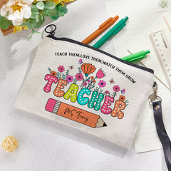 Personalised Flower Pencil Canvas Makeup Bag with Name | Teacher Appreciation Gift