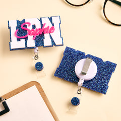 Personalised Glitter ID Badge Reel with Name - Custom Acrylic Badge Holder for Nurses & Doctors
