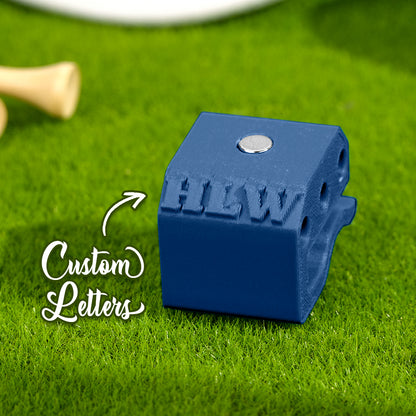Close-up of PLA 3D printed finish and crisp personalised engraving on a magnetic golf ball marker hat clip
