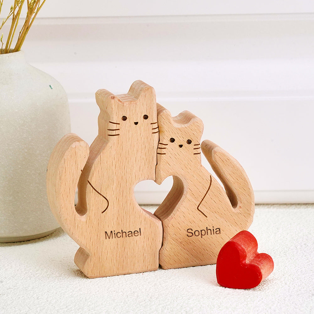 Whiskered Wonder handcrafted wooden cat puzzle laid flat on white background — natural wood feline jigsaw for home décor and brain-teasing play