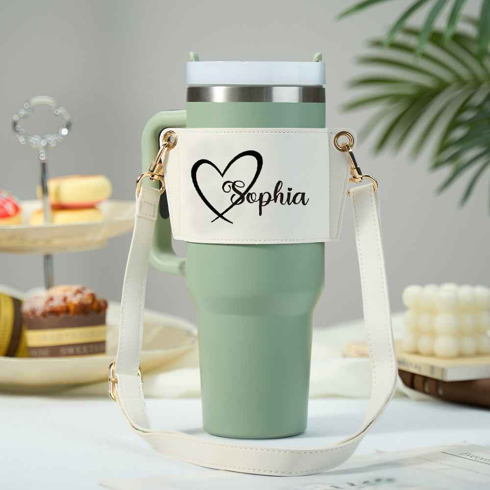 Personalized Water Bottle Carrier Bag for 40oz Stanley Tumbler with Adjustable Strap Gift for Her