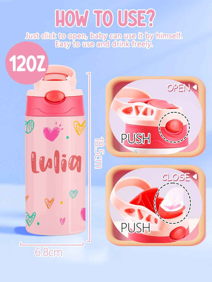 Custom Name Heart Stainless Steel Water Cup Children's Day Gift for Kids