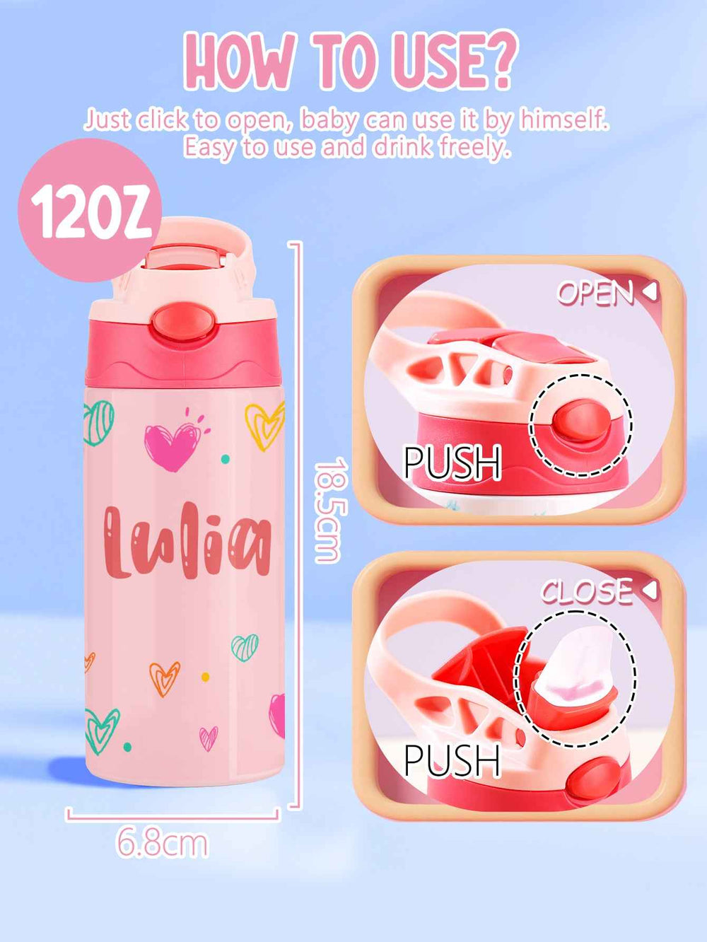 Custom Name Heart Stainless Steel Water Cup Children's Day Gift for Kids