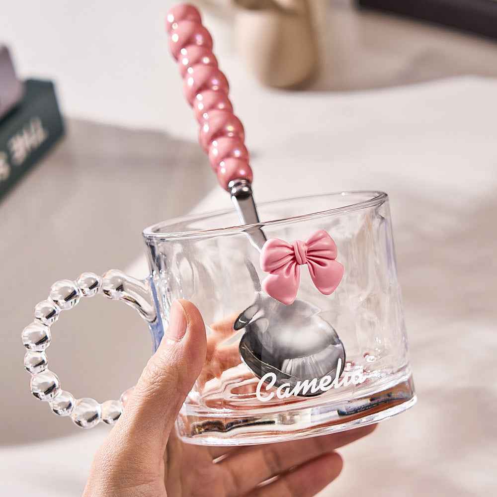 Personalized Coquette Bow Cup with Engraving Name Glass Coffee Cup Gift for Her