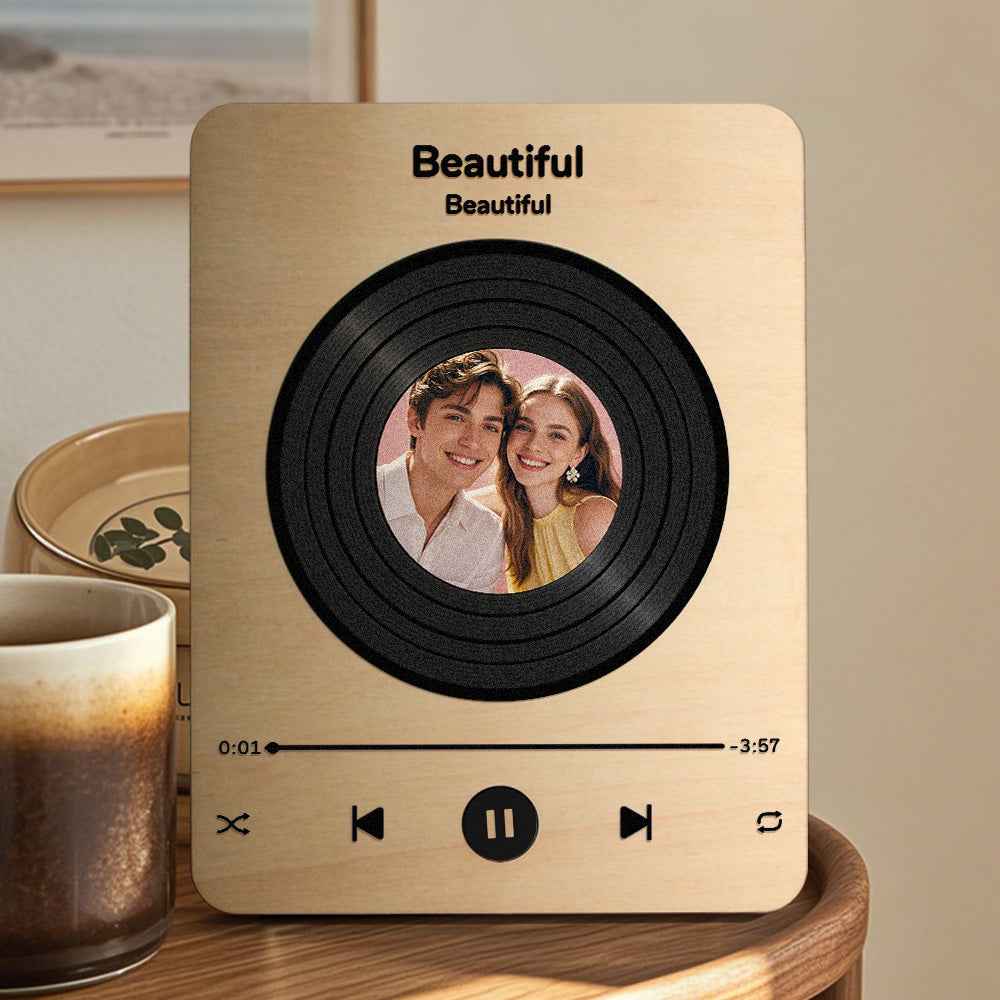 Wooden Music Record Player with Photo Wedding Anniversary Gifts
