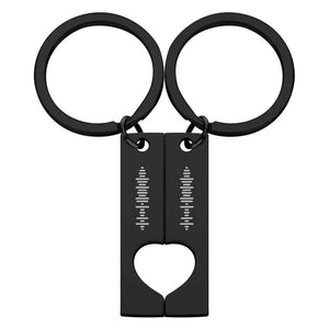 Custom Engraved Stainless Steel Scannable Music Code Couple Keychains