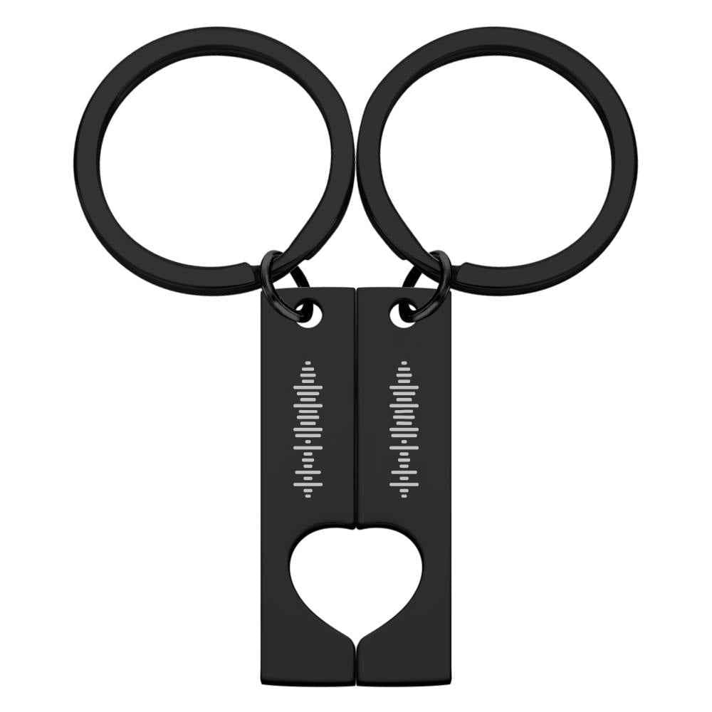 Custom Engraved Stainless Steel Scannable Music Code Couple Keychains