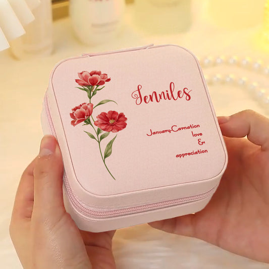 Personalised Birth Flower Leather Jewellery Box | Bridesmaid Gift