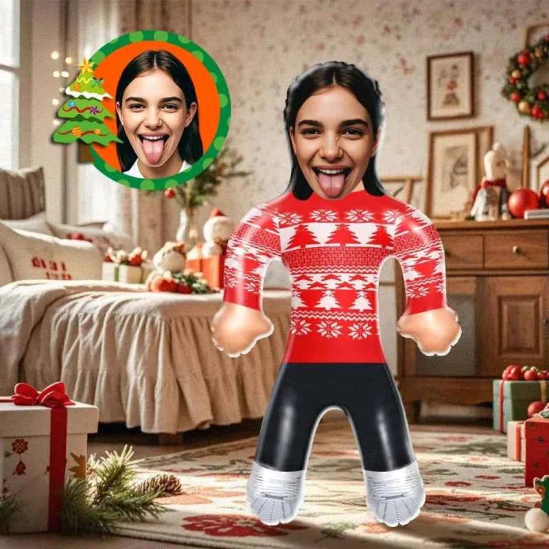 Custom Face Red Christmas Jumper Blow Up Dolls Funny Inflatable Balloon Custom Air Doll for Party Favors Christmas Gifts