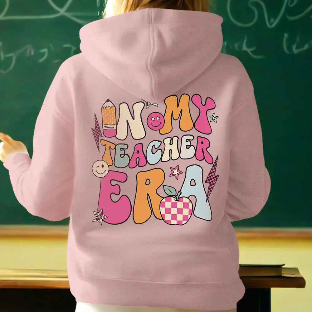 Folded personalised 'In My Teacher Era' hoodie ready for dispatch — quality inspection and careful packaging prior to delivery