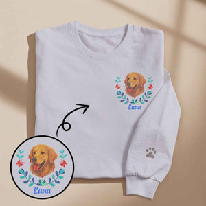 Custom Embroidered-Style Pet Sweatshirt – Personalized Pullover with Pet Name & Wreath