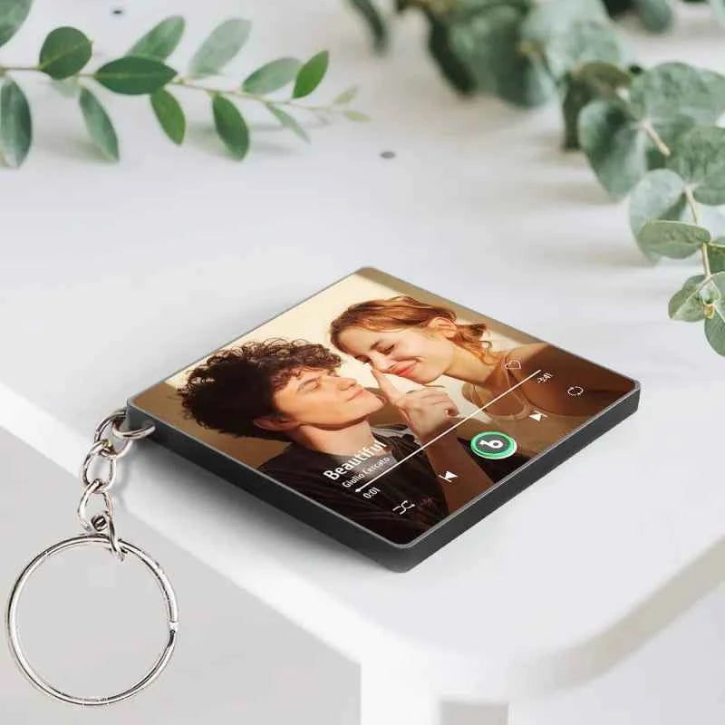 Personalized Photo Music Keychain Music Box Bag Charm That Plays Music Without Cell Phone Anniversary Gifts